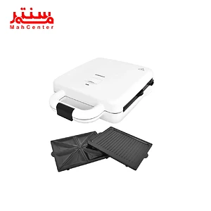ساندویچ ساز کنوود مدل SMP94.A0 با بدنه سفید و استیل ضدزنگ، مجهز به صفحات نچسب گریل و ساندویچ ساز.
